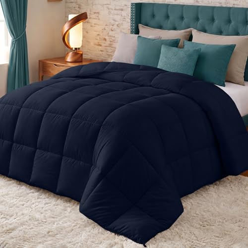 Utopia Bedding Piumone - Piumino singolo - Piumino Letto Singolo - Trapunta Singolo - 100% Microfibra in fibra cava - (Blu Navy, 135 x 200 cm 370 GSM)