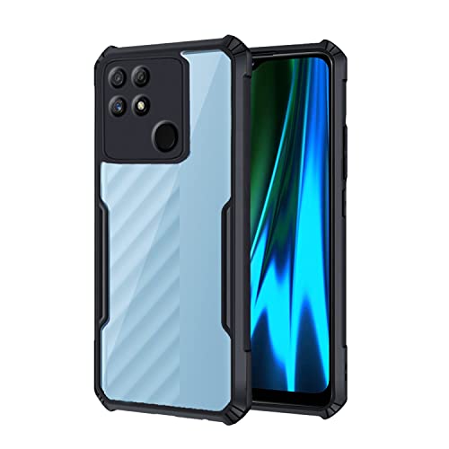 Image of Pikkme Realme Narzo 50A Plastic Back Cover Crystal Clear Transparent Back Ultra Hybrid Full Camera Protection Raised Edge with 360 Degree Protection Bumper Back Cover for Realme Narzo 50A (Black)