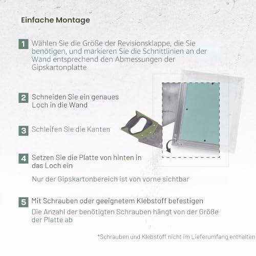 Vent Systems Revisionsklappe Trockenbau 30x30 cm mit 1.25 cm Wasserdicht Gipskarton - Wand, Decke Push-Click Aluminium Rigips Revisionstür - Innen Sanitär - Befliesbar Wartungsklappe, Serviceklappe