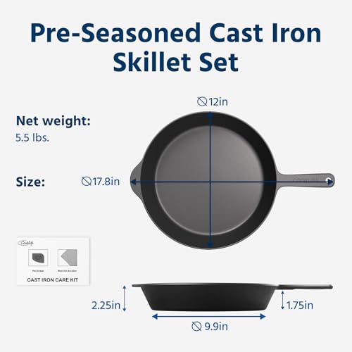Image of COOKLIFE 12 Inch Lightweight Pre-Seasoned Cast Iron Skillets - Smooth Polished Surface, Easy to Clean Cast Iron Pan Use in the Oven, on the Stove or Grill, Over a Campfire