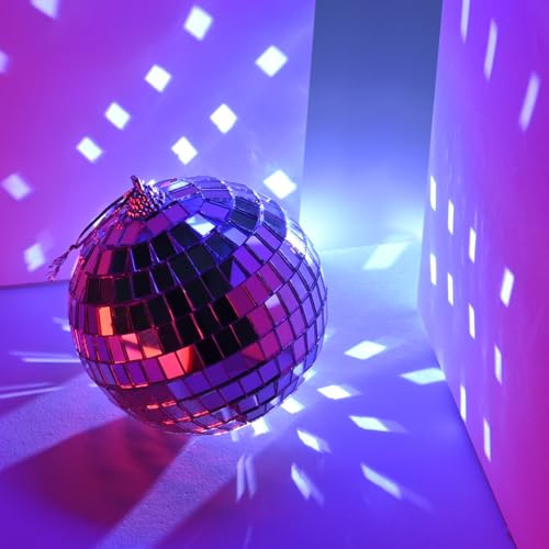 4 unidades de bolas espejadas de discoteca de 4 pulgadas, decoración colgante plateada para fiestas navideñas, años 70 y eventos temáticos miniatura 3