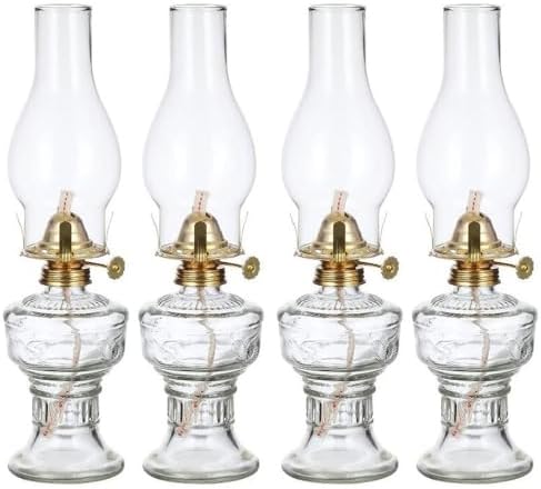 4-Pack Large Vintage Oil Lamps - 12.2" Clear Glass Hurricane Kerosene Lamps For Indoor Tabletop Decor & Emergency