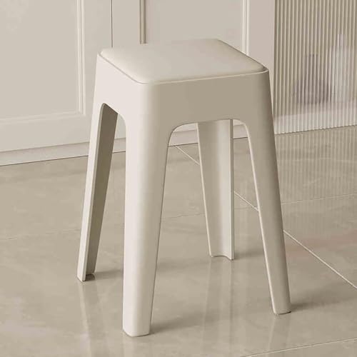 Paquete de 2 taburetes apilables de plástico coloridos de 18 pulgadas, sillas apilables versátiles para aula, hogar, oficina y asientos flexibles al aire libre, diseño cuadrado decorativo (blanco)