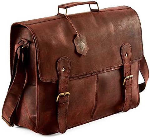 Touch of Leather 15 inch Vintage Retro Handmade Leather Messenger Bag Laptop Briefcase Best Leather Satchel Shoulder Bag School Bag distressed leather