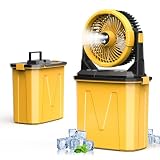 CCGIRU Camping Misting Fan with LED Lantern, 20000mAh Rechargeable Battery Operated Fan with 3 Large Spray Outlets & Hanging Hook, 4 Speeds,Remote Control for Camping, Fishing,Travel (Yellow)