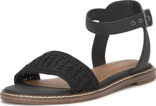 Lucky Brand Womens, Kimaya Ankle Strap Sandal, Black Crochet, 6 Medium