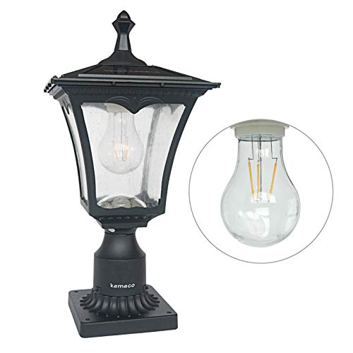 Kemeco ST4301Q Filament LED Cast Aluminum Solar Post Light Fixture with 3-Inch Fitter Base for Outdoor Garden Post Pole Mount - Thumbnail 2