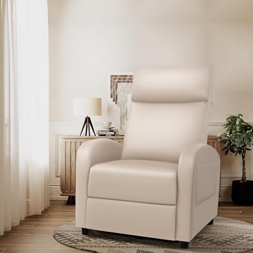 Sillón reclinable moderno piel sintética Beige miniatura 2