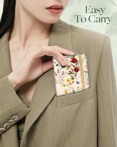 Image of Slohif Checkbook Cover for Personal Duplicate Checks - Leather Check Book Wallet Holder for Women Vintage Beige Flower Print Top Stub