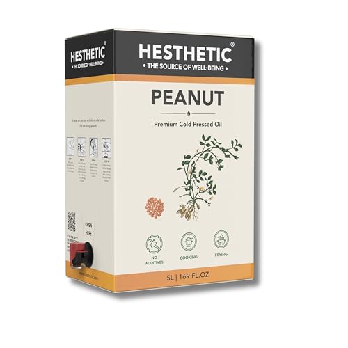 Image of HESTHETIC Cold Pressed Peanut (Groundnut) Oil 5L Bag-in-Box | Pure Moongfali Ka Tel | Unrefined High-Smoke-Point Cooking Oil, Rich in MUFA | Ideal for Indian Kitchen