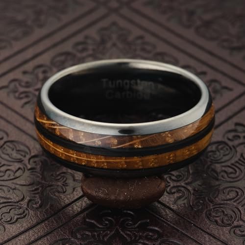 100S JEWELRY Gunmetal Gray Tungsten Rings For Men whiskey barrel Wood grain Inlay wooden Wedding Promise Engagement Band Size 6-164