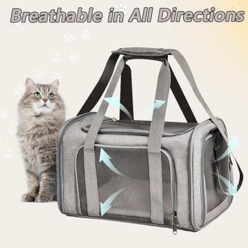 APKOL Transporttasche Katze Hund,7kg Faltbare Transportbox Mittel Katze Hunde,45x30x30cm Katzentransportbox Hunde Katzen Transportboxen,katzentransporttasche, kleine Hundetransportbox,Grau,L
