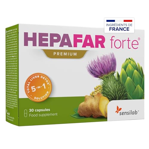 Hepafar Forte Premium - Detox, Chardon-Marie, Artichaut, Complexe de Pissenlit, 30 gélules, Vitamine E, Phospholipides - Sensilab