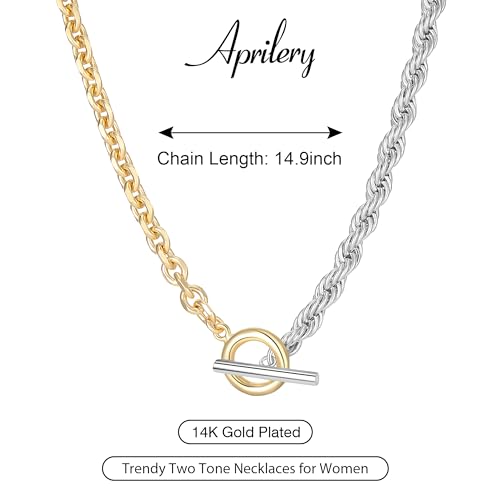 Trendy Two Tone Chain Necklace for Women, Mixed Metal Link Necklaces Designer Dupes Jewelry Gifts for Her (Two Tone A)4