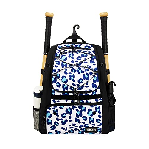 Youth Baseball Bag, Bat Backpack for Baseball, T-Ball Softball Equipment Gear, Helmet, Batting Glove, Batting Mitten, Shoes Compartment Large Capacity Baseball Bags with Fence Hook Holds 4 Bats Blue
