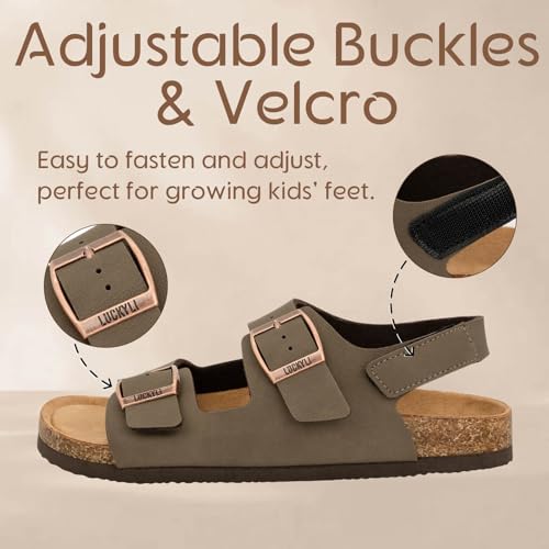 LUCKYLI Toddler Kids Sandals Boys Girls Cork Footbed Sandal Comfort Double Buckle Slip On Open-toe Slides with Adjustable Back Strap (9 Toddler, Brown) by LUCKYLI - Used condition - Image 4