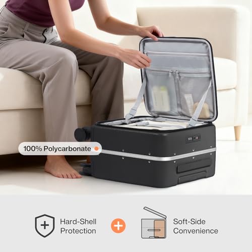 Image of mixi 17x14x9 Carry On Luggage Underseat PC Hard Shell Suitcase Top Opening Aluminum Frame Travel Suitcases with Wheels, Black