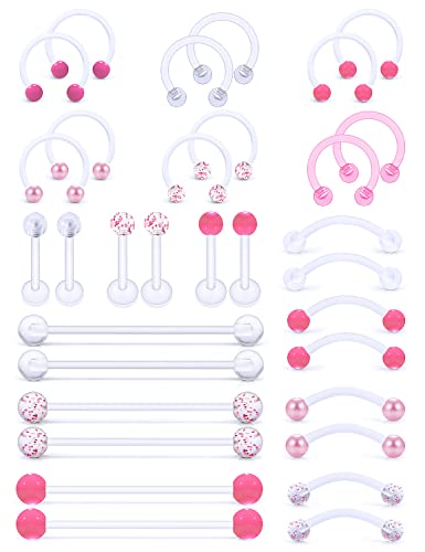 Jenxnjsjo Clear/Pink/Purple Lip Septum Rings Eyebrow Industrial Smiley Piercing Jewelry Plastic Cartilage Helix Tragus Daith Earrings Vertical Labret Medusa Retainers Kits for Surgery Work Sports