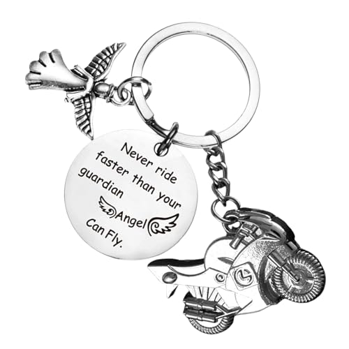 Calkkrer Porta-chaves anjo da guarda motoristas de motas e carros - um pingente amuleto da sorte. Cordão Drive-Safe: presente de aniversário ou para o dia do pai., multicolorido, L