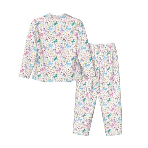 Pyjama licorne rose femme long 2 pièces décontracté