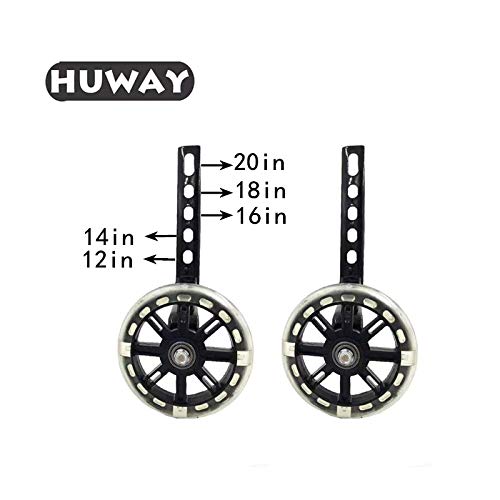 Huway Training Wheels Flash Mute Wheel Bicycle Stabiliser Mounted Kit Compatible For Bikes Of 12 14 16 18 20 Inch， 1 Pair (Black) #TOP2
