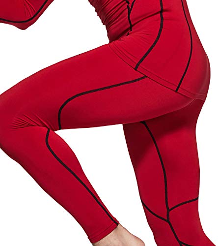 TSLA Men's Thermal Compression Pants, Athletic Sports Leggings & Running Tights, Wintergear Base Layer Bottoms, Heatlock Athletic(yup53) - Red, Small