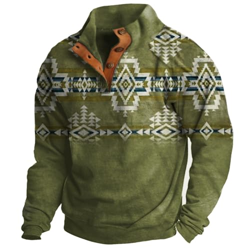 Men's Western Aztec Pullover Sweatshirts Vintage Graphic Cowboy Hoodies Long Sleeve Half Zip Pullover Pockets S-4XL