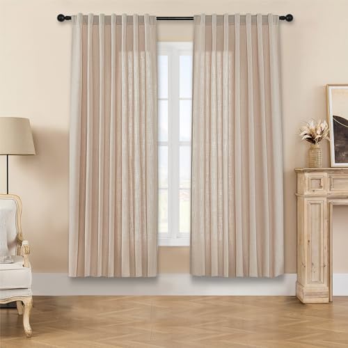 Image of Joydeco Linen Curtains for Living Room,Light Filtering Rod Pocket Back Tab Semi Sheer Drapes Window Long Curtains 84 inches Long Sheer Bliss