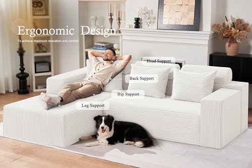 Image of HABUTWAY Sectional Couches for Living Room,No Assembly L Shaped Couch 105 inch Modular Sectional Sofa Couch with Deep Seat,Cloud Couches Furniture Sets for Apartment,Corduroy (Beige, Left Facing)