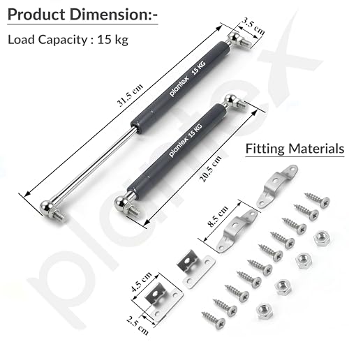Image of Plantex 12 Inch Hydraulic Gas Spring Stay Strut Pneumatic Lift Support with Cover /Cabinet Hinges Support /Capacity 15 KGS (150 N) - Pair of 1 (2 Pcs) (Silver)