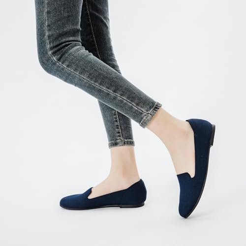 Image of Veittes Women's Wide Width Flats Shoes,Comfortable Breathable Casual Slip on Round-Toe Knitted Dressy Ballet Flats