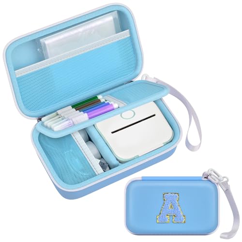 Label Maker Case for Memoking T02 Mini Printer Print Pods/ for Phomemo M02 Sticker Printer/ M02S/ M02 Pro/ for Nelko PM230 with Album to Hold 56 Sticker Papers, Portable Travel Storage Holder (Blue)