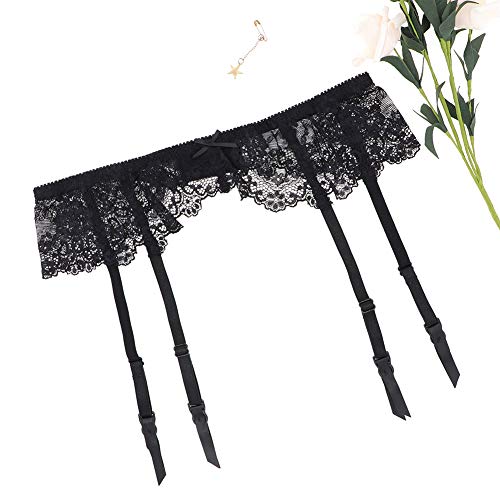 Varsbaby Women Sexy Lace Suspender Garter Belt for Thigh High Stockings (N022DW-Black, XL)