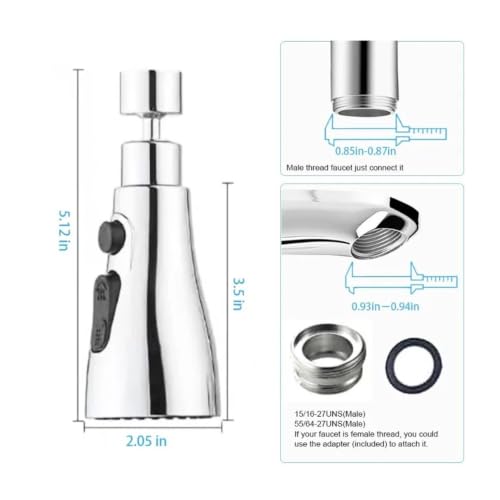 Extensor de grifo de cocina con 3 modos de chorro plateado pack de 3 piezas 7