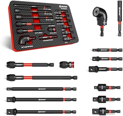 EZARC 14PC Impact Socket Adapter Set, 1/4",3/8",1/2" Square Drive Socket Adapter,Quick-Release & Magnetic Drill Bit Extension,Swivel & Right Angle Drill Attachments for Power Drill & Impact Driver