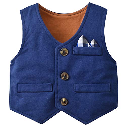Famuka Baby Boy 3 Piece Formal Outfit Suit With Bows Waistcoat Gentleman Tuxedo (Navy 3, 6-9 Months) #TOP3