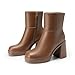 Athlefit Women's Platform Ankle Boots High Chunky Block Heel Boots Square Toe Fashion Dress Heeled Booties Caramel Size 8.5