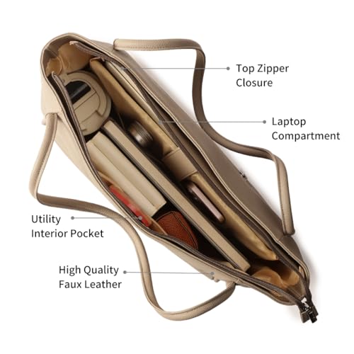Image of Fastrack Trendy Essential Laptop Tote | Faux-Leather Women's Handbags | Laptop Tote For Casual Carry | Laptop Compatible Upto 15 inch,beige