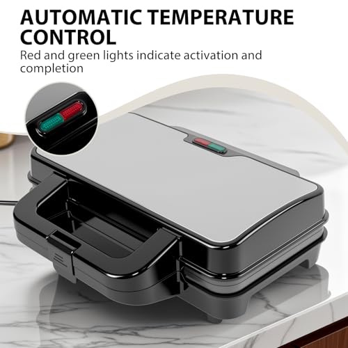 Non Stick Compact Sandwich and Panini Press Toastie Maker, Electric Deep Fill Sandwich Toaster with Dual Indicator Lights, Automatic Temperature Control, 4 Slice Microwave Toastie Machine, for Kitchen - Image 5