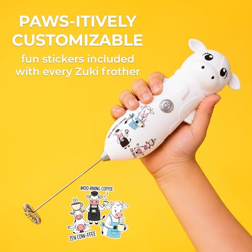 Image of Zulay Kitchen Cow Milk Frother Wand - Cutesy Frother, Meet Your New Frothing Buddy Daisy The Cow, Adoption Papers and Stickers Included, Purrr-fect for Lattes, Cappuccino & Matcha - White