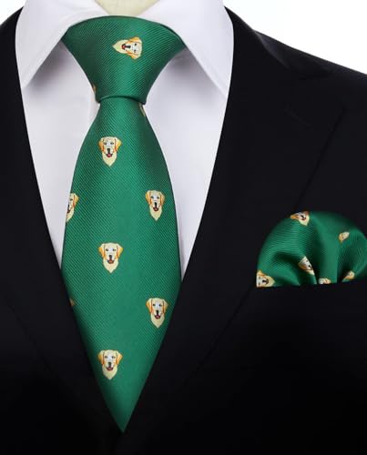 Image of HISDERN Ties for Men Classic Animal Tie and Pocket Square Set Jacquard Woven Silk Neckties Handkerchief Wedding Party