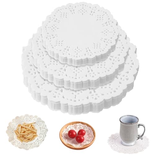 WQNNQW Tortenspitze,150 Stück Tortenunterlage Rund,Tortenspitzen Rund,Tortenpapier,Papierdeckchen Tassenuntersetzer Papier für Kuchen Desserts Snacks (4.5inch 6.5inch 8.5inch)