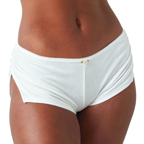 Image of KMBANGI Y2k Sexy Micro Shorts for Women Low Waist Side Slit Boyshort Slim Booty Shorts Lounge Pj Bottom Cute Sleepwear