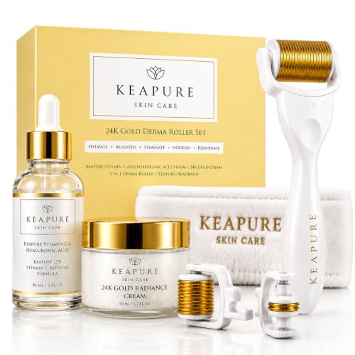 Derma Roller Kit for Face, Body, Stretch Marks - Skin Care Kit 540 Microneedle Roller Heads 180-Eyes, 600-Face,1200-Body | 30gm Moisturizing Cream and 25% Vitamin C Serum | Microneedling Roller Set