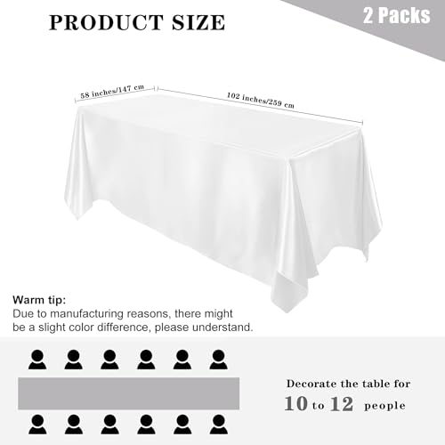 MCEAST 2 Packs Satin Tablecloth 102 x 58 Inches Rectangular Table Overlay Cover Bright Silk Tablecloth Smooth Fabric Table Decor for Wedding Banquet Decoration (White) by MCEAST - Used condition - Image 2