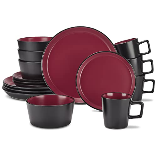 Creativeland Round Stoneware Dinnerware Set Durable Kitchen And Dining,16 Piece Service For 4,Pasta Bowls,Large Salad Bowls,Porcelain Bowl,Wide And Shallow,Microwave And Dishwasher Safe. (Red) #TOP25
