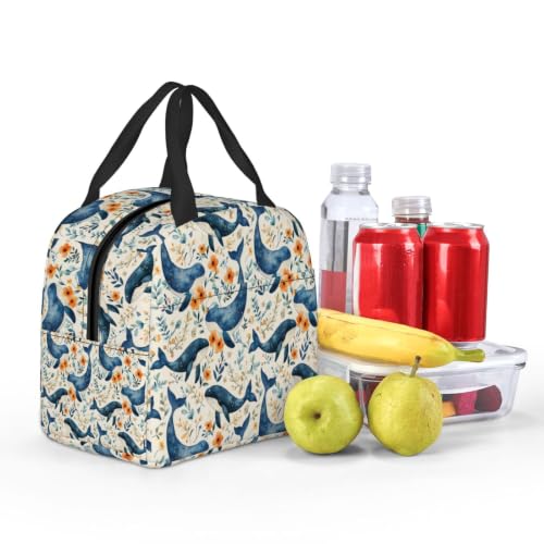 MZPILYUI Watercolor Whale & Floral Lunch Box for Women Men,Large Cute Insulated Lunch Bag Leakproof Thermal Lunchbox Cooler Lightweight Reusable Tote Bags for Work Picnic Travel,Camping,Fishing - Image 8