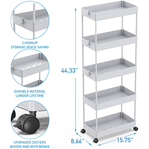 image for SPACEKEEPER 5-Tier Rolling Cart, Bathroom Storage Organizer Utility Ca