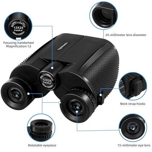 Image of Binoculars for Adults and Kids, 12x25 Compact Binoculars for Bird Watching | Easy Focus for Travel, Cruise Ship, Concerts, Outdoor Hunting, Sports Games and Sightseeing