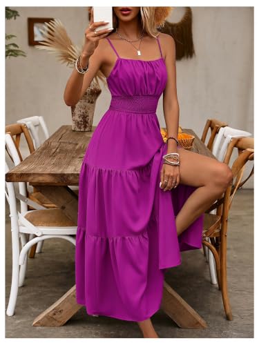 Image of BEAUDRM Women's Summer Maxi Dresses Boho Summer Wedding Guest Dress Beach Vacation Outfits Cruise Flowy Milkmaid Sundresses
